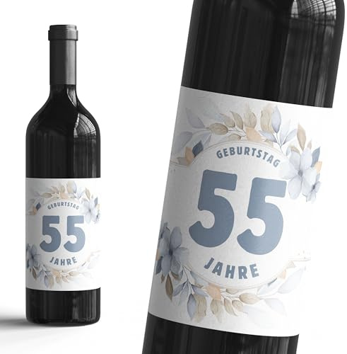 55 Jahre Geburtstagsfeier Flaschenetikett - 6er Set Deko-Etiketten für Wein, Sekt & kleine Geschenkideen - selbstklebende Aufkleber als Geburtstagsdeko