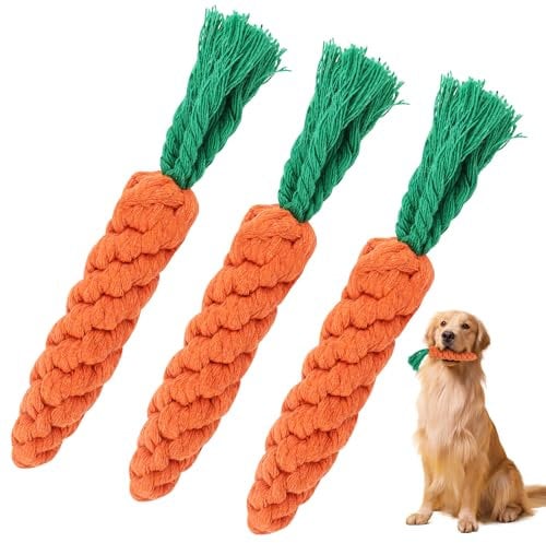 Parastar 3 PCS Dog Toys Carrot Shape,Dog Rope Toy Puppy Teething Toys Dog Bite Toy,Rope Dog Toy for Boredom Tranning Teeth Cleaning and Relieve Stress