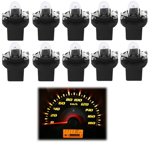 CAIHINIER 10 Stück 12V 2W T5 B8.5D Glühbirne Armaturenbrett,DC 12V 2W 30MA Glühbirnen Set für Armaturenbrettbeleuchtung im Auto,Generisches Leuchtmittel mit direktem Anschluss,Einfache Installation