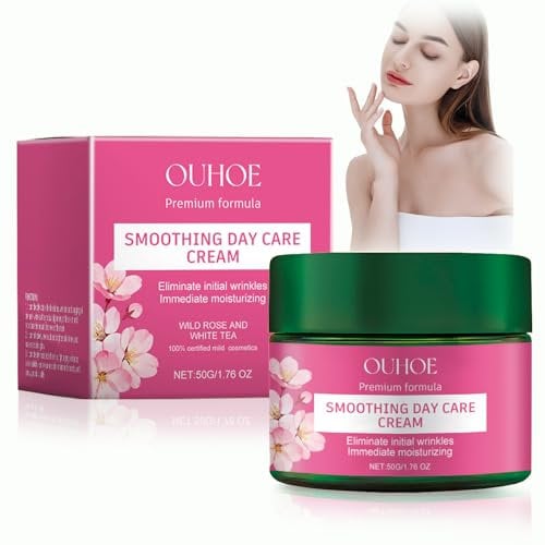 Crème de Jour Lissante Rose & Thé Blanc,Creme Hydratante Visage,Anti-âge,Anti Rides Femme,Réduit les Rides et Raffermit,pour Tous les Types (Rose, 50g)