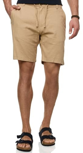 Indicode Herren INErwil Shorts aus Leinen & Baumwolle | Herrenshorts Freizeitshorts Cornstalk Solid, L