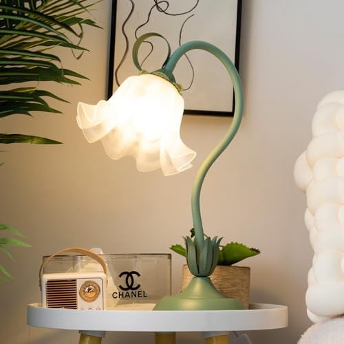 meibeileil Blumen Schreibtischlampe,Schwanenhals DIY Bogenlampe Schreibtischlampe Mädchen mit Acrylschirm,Dimmbar Leselampe Tischlampe Vintage,Dopamine Decor für Wohnzimmer,Schlafzimmer,Bettseite,Grün