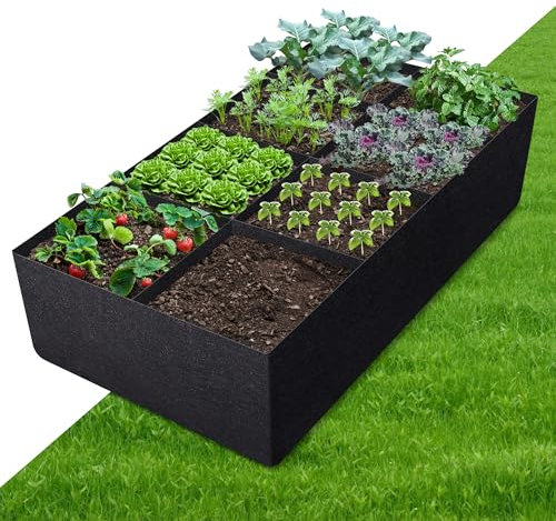 8 Grids Fabric Raised Beds for Garden, 128 Gallon Plant Grow Bags, Large Rectangle Planters Outdoor, Durable Gardening Planting Container Veg Planter for Flowers Fruits Vegetables Herbs (180x90x30CM)