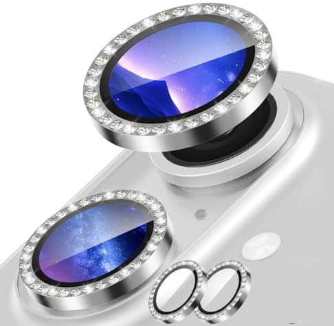 KK KENIK Camera Lens Protector For iPhone 17/16 / 16 Plus, Diamond Crystal Ring Design, 9H Tempered Glass, Waterproof, Scratch-proof For iphone 17/16 / 16 Plus Camera Lens Protector -Silver