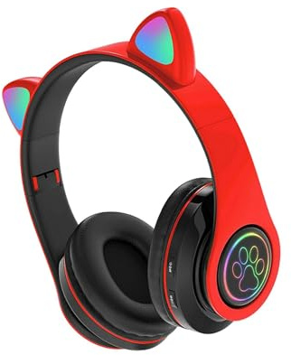 AMSLSIU Sleek Universal Cat Ear Wireless Bluetooth 0 Headset Headphones EarBuds, Red, 150x130x5mm