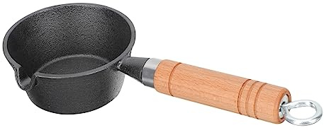 GLEAVI Mini Cast Iron Skillet Wooden Handle, 11cm Small Oil Heating Pan for Frying and Melting Butter, Deep Cast Iron Omelet and Multi-functional Cooking Pot for Household Use