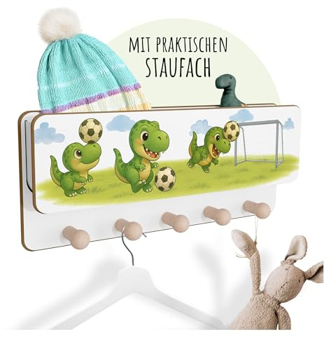 Holzura Kindergarderobe Holz mit Ablage – Wandgarderobe Kinder mit 5 Haken, Montessori Garderobenleiste