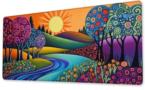 Mousepad Großes Gaming Mauspad XXL Wald 600x300x3 mm Schreibtischunterlage rutschfeste Gummibasis Wasserdicht und Langlebig Tastatur Unterlage für Gaming,Büro,Zuhause Extra Vernähten Kanten zj-210