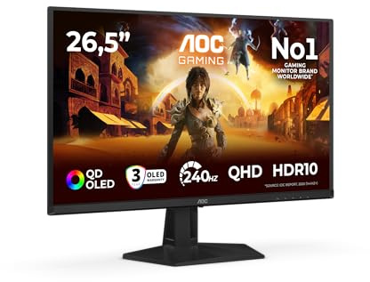 AOC Gaming Monitor Q27G41ZDF 27 pollici 2560x1440, WQHD, 240Hz, QD-OLED Panel, 0.03ms GtG, (HDMI1x 2.0 DP 1x 1.4) HDR10, G-Sync Compatible, Nero