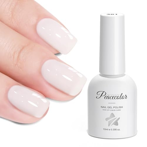 PEACECOLOR Milky White Gel Nail Polish, 10ml Jelly Natural Nude Translucent Soak Off Gel Polish French Nail Art Gel Gift for Women Girls