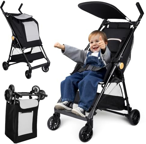 Plasaig 3-in-1 Multifunktions-Kinderwagen Leicht & Klappbar reisebuggy mit Wanderrucksack Komposit-Reifen Kippschutz Einkaufswagen Kinderbuggy 1-5Jahre Traglast 25 kg Schwarz