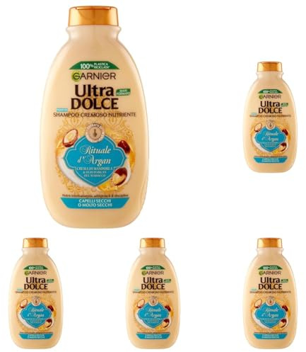 Garnier Ultra Dolce Shampoo Crema Rituale d'Argan, per Capelli Molto Secchi, 300ml (Packung mit 5)