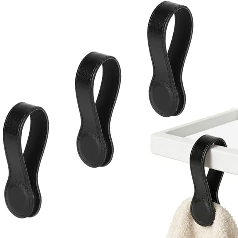 Goktvai 3pcs Leather Towel Clips, Strong Magnetic Towel Holders Kitchen and Bathroom Accessory Multi-Purpose Hanging Holder with Magnets for Rods Rack Oven Handle (Black)