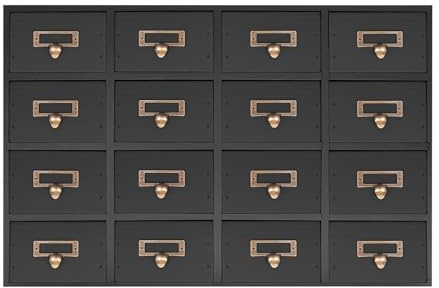 OUKANING Apothekerschrank Organizer aus Holz+Metall, Rustikal Vintage, für Büro, Küche, Wohnzimmer, Komplett Montiert, Staubdicht, Kippsicher mit Griffen und Etiketten (Schwarz, 16 Schubladen)