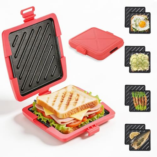 Tostapane per Microonde,Tostapane Micro con Piastre in Alluminio Rimovibili e Guscio in Silicone, tecnologia Heatwave, piastra antiaderente, per cucinare 13 x 13 cm (Rosso)