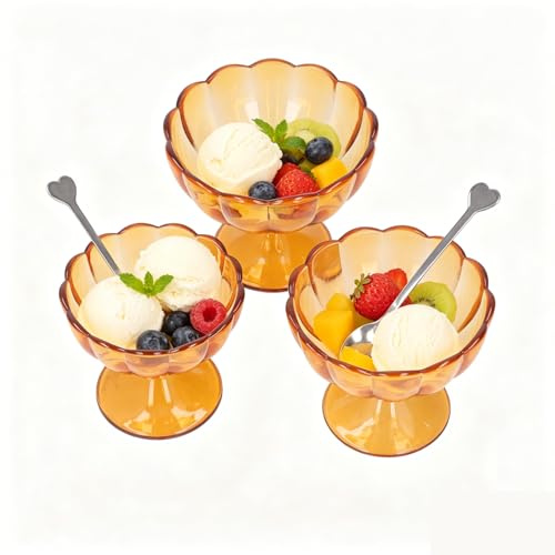 Tissting 3 Pack Yellow Plastic Dessert Cups with Spoons, Trifle Bowls | Dessert Cups with Matching Spoons, Multi-scene Tableware for Family Dinners & Party Desserts