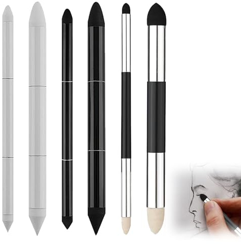 6 pcs Artist Blending Sponge Pen, Artist Blending Stumps, 6 Sizes Dual Tip Blending Stump Pencil, Reusable Soft Oil Pastel Blending Tools for Professional, Students Beginners Lightening and Highlight