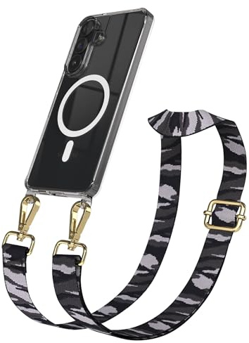 EAZY CASE Handykette - Verstellbares Taschenband kompatibel mit Galaxy S26 Plus, Schulterriemen, Handykordel mit Silikon Hülle, Qi Charging kompatibel, Umhängetasche, Grau Camouflage Gold