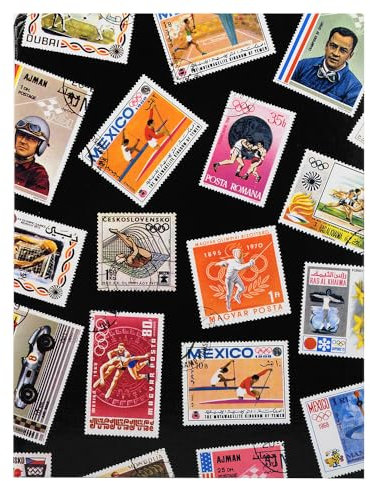 Exacompta 25130E Premium Briefmarken-Sammel-Album Sport mit 16 schwarzen Seiten Einsteckbuch für Ihr Hobby Briefmarkenalbum bunt