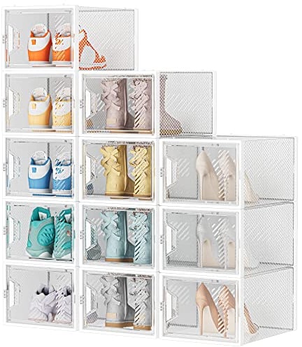 SIMPDIY Shoe Storage,12 pcs Shoe Boxes Clear Plastic Stackable Shoe Organizer Containers with Lids for Women/Men,Fit up to UK 12