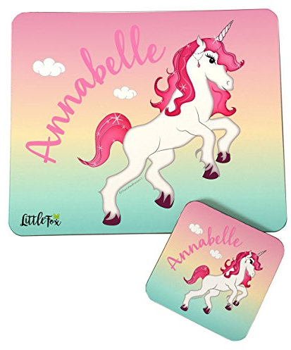 Children's Personalised Unicorn Theme Placemat & Coaster Set for Girls