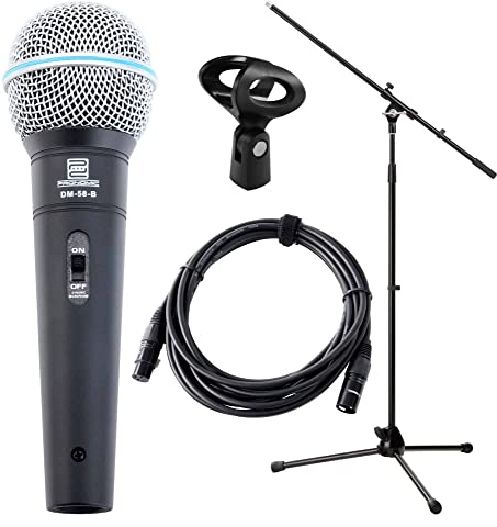 Pronomic DM-58-B Vocal Mikrofon Starter Set - Dynamisches Mikrofon - XLR Kabel mit 5 m Länge -Mikrofonstativ mit Galgen - Klemme - Schwarz