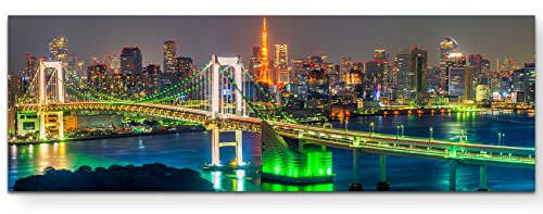 Skyline Tokyo mit Tokyo Tower - Panoramabild auf Leinwand in 120x40cm