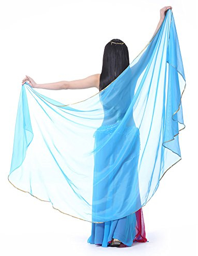 SHOWYOU Leichter halbrunder Chiffon-Handschal, Bauchtanz-Kostüm, Outfit, Hüftschal, Paillettenbesatz, Schal, Schleier, Marineblau, 98.43 x 47.24 inch