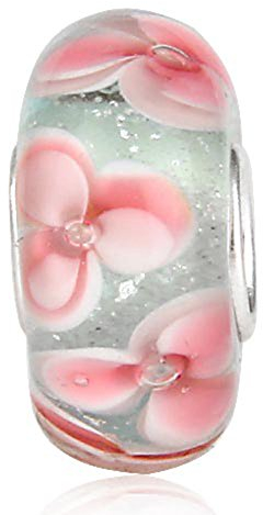 Abalorio de cristal de Murano Lampwork de plata de ley 925 con diseño de flor de la hoja del encanto del aniversario para la pulsera del encanto de Pandora (A)