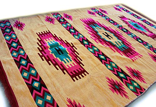 Damaskunst Rug S 1-6-891 Tapis en Forme de Damas Marron/Turquoise/Rose/Rouge foncé 200 x 300 cm