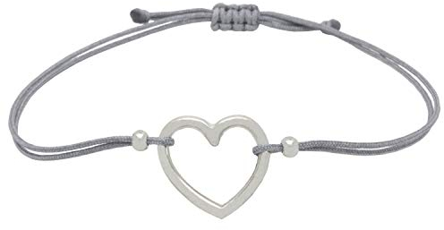 Selfmade Jewelry Armband Damen Silber Herz Größenverstellbares Armkettchen mit Herzchen Handgemacht Inkl. Geschenk-Verpackung (Silber - Grau)