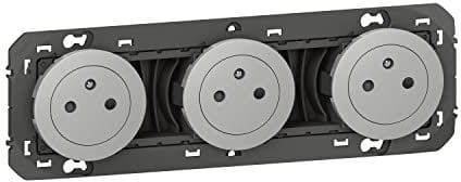 LEGRAND - Prise Triple Murale 16A avec Terre dooxie Surface - Prise 2P + T Affleurante avec Fond Rétractable - Fabriqué En France - Alu