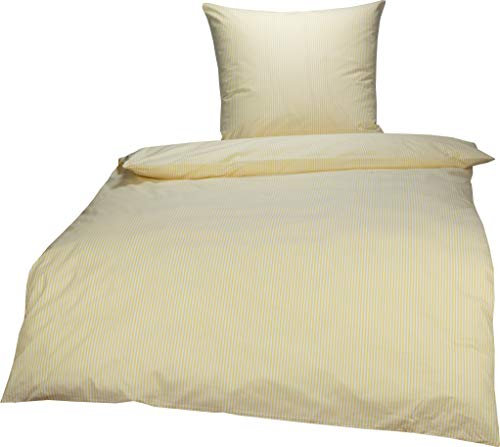 Lorena Mako Batist Bettwäsche Basel Mini Steifen Gelb, 155x220 cm + 80x80cm, 100% Baumwolle