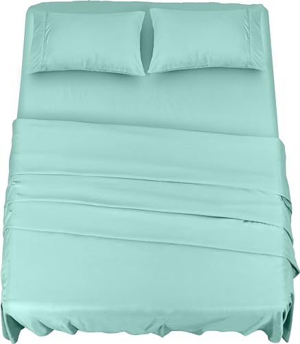 Utopia Bedding - Set Lenzuola Una Piazza e Mezza 4 Pezzi 135x190 cm - Set Lenzuola Letto, Spazzolata Poliestre di Microfibra - Lenzuolo con Angoli, Lenzuolo Piatto e 2 Federe 50x75, Blu Spa