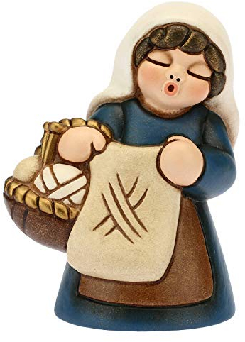 THUN - Damen-Strickmuster, Blaue Variante - Klassische Krippe - Keramik - 6 x 5 x 8 cm