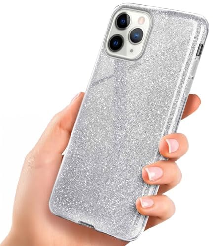 ONEFLOW Glitter Case für iPhone 11 Pro Glitzer Handyhülle mit Kameraschutz, Stylische Hülle Glitzernd, Dünne TPU Schutzhülle für Damen, Glitzerhülle Qi kompatibel, Silber
