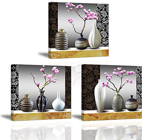 Piy Painting Canvas Painting of Elegant Orchids in Beautiful Vase Wall Artwork Prints Framed Modern Flowers Image Home Decor Picture for Office Bedroom For Birthday Present Festival Gift 3x 30x30cm