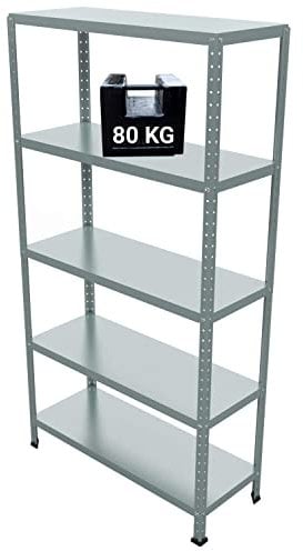 GRIMA Scaffale Metallo 5 ripiani - 100x40x187h cm (80 kg per ripiano, totale 400 kg) Scaffali in metallo per garage pesi, scaffalature per cucina, ufficio, scaffale professionale in metallo (Zincato)