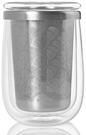 AdHoc Fusion Glass | Teeglas mit Teefilter für losen Tee | 400ml Füllmenge, Borosilikatglas/Edelstahl