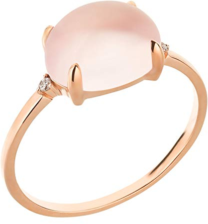 Ardeo Aurum Damenring aus 375 Gold Roségold mit 0,02 ct Diamant Brillant und Rosenquarz im Halbmond-Schliff rosa Größe 52