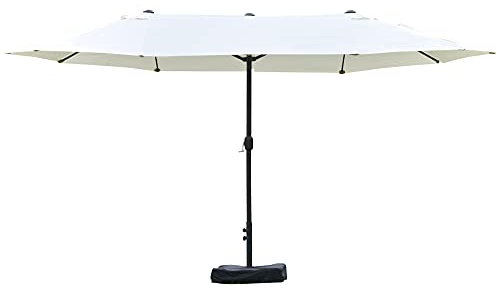 Outsunny - Sombrilla de jardín para exterior, doble rectangular, 4,6 x 2,7 x 2,4 m, con apertura de cierre de manivela, bolsas de lastre y base incluidas, para balcón, piscina, beige