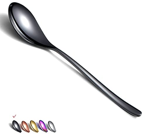 HOMQUEN Schwarze Esslöffel 6 Stück, 8,1 Zoll Große Esslöffel Aus Edelstahl, Suppenlöffel, Dessertlöffel, Löffel, Besteck Für Zuhause, Küche Oder Restaurant, Spülmaschinenfest