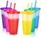 NUZEKY Colour Changing Cups with Lids & Straws - 6 Pack Cute Reusable Bulk Plastic Cup Tumblers - Iced Cold Drinking Coffee Travel Mug 24oz Party Tumbler