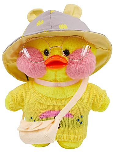 Tittaty Christmas Duck Kostüm Ente Plüschtier Weihnachten Kuscheltier Cartoon Toy Doll Niedlicher Kopfbedeckung Tasche Brille Tolle Weihnachsgeschenke Freunde Geburtstagsgeschenk