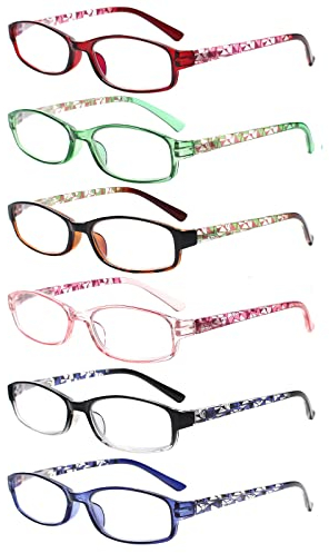 COJWIS 6 pack Lesebrille Blaulichtfilter Brille für Damen und Herren Federscharnier Lesehilfe Blendfreie UV Brille (6 Farbe Mischen-1, 0.00)