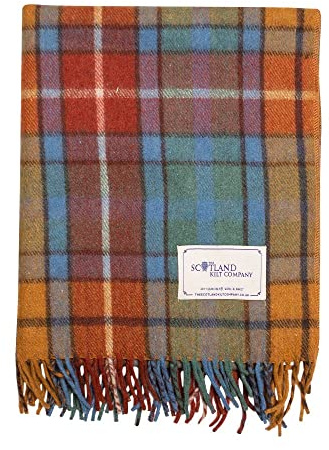 The Scotland Kilt Company Recycled Wool Tartan Lap Blanket in Antique Buchanan - Fringed Edges, Soft, Machine Washable - One Size 73.5 x 177cm