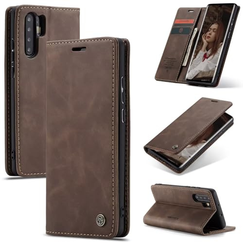 SLWYF Handyhülle für Huawei P30 Pro Hülle Premium Lederhülle Klappbar Flip Case Tasche Magnet Kartenfach Standfunktion Klapphülle Schutzhülle für Huawei P30 Pro, Kaffee