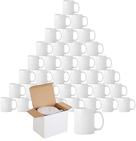 Sublimation Mugs Blank 11 oz Plain White Coffee Mug with Gift Boxes, Double ORCA Coated Ceramic Mugs for Sublimation Printing Heat Press (48pcs)