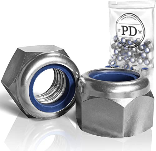 PD® Dadi Autobloccanti M5 (DIN 982 / ISO 7040) | Dadi di Bloccaggio in Acciaio Inox A2 V2A | Esagonali Con Parte di Bloccaggio in Plastica | Set di Arresto | 50 Pezzi