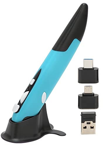 Wireless Optical Pocket Pen Mouse, 2.4G USB Wireless Optical Pen Mouse, 800/1200/1600 DPI Adjustable Handwriting Mice with Type C and Micro USB Adapter for PC, Laptop(Blue)